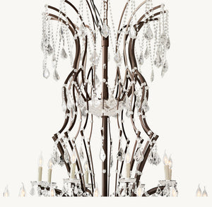 19TH C. ROCOCO IRON & CRYSTAL ROUND CHANDELIER 101"