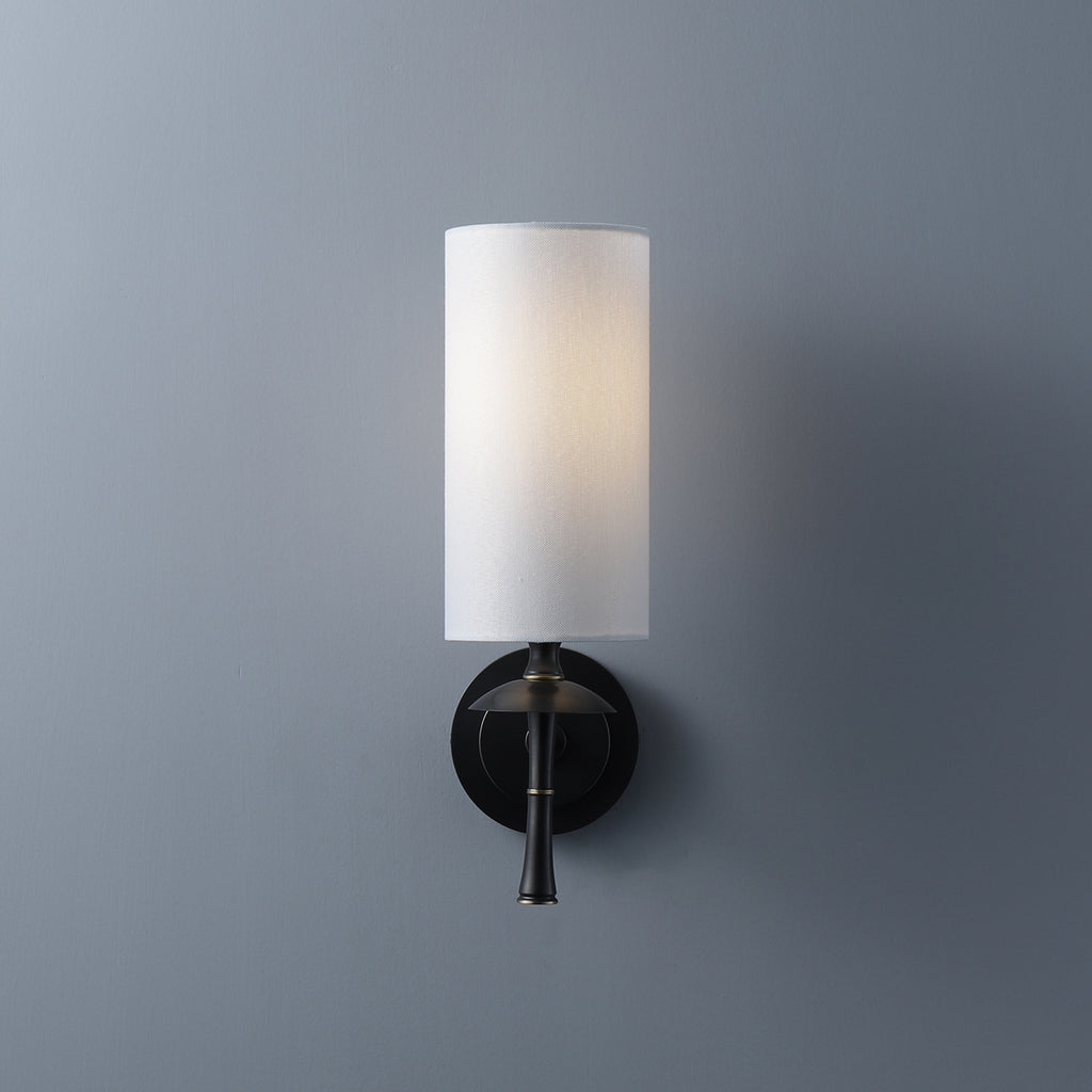 Black Wall Sconce with Cylindrical Fabric Shade