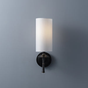 Black Wall Sconce with Cylindrical Fabric Shade