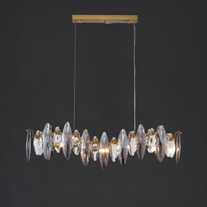 Smoked Crystal Linear Chandelier 6 Lights