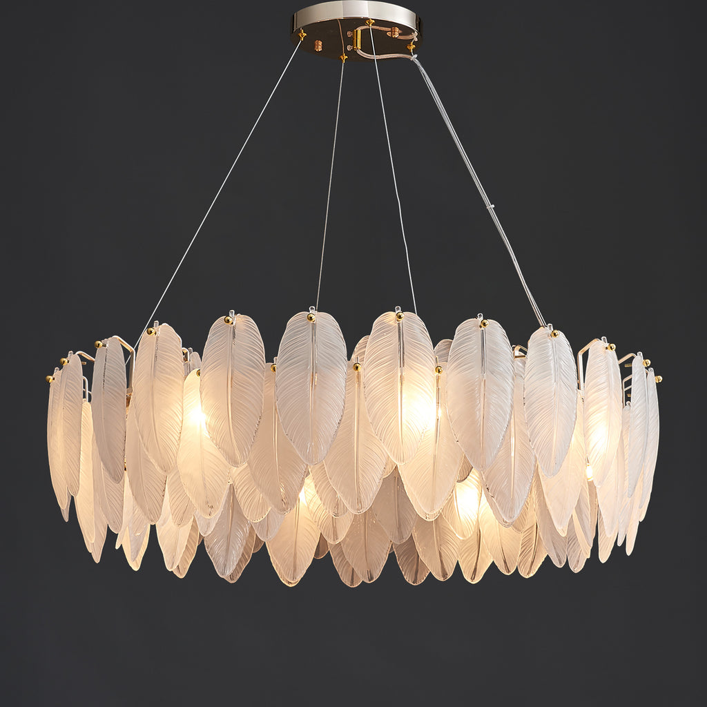 White Feather Round Chandelier 8 Lights