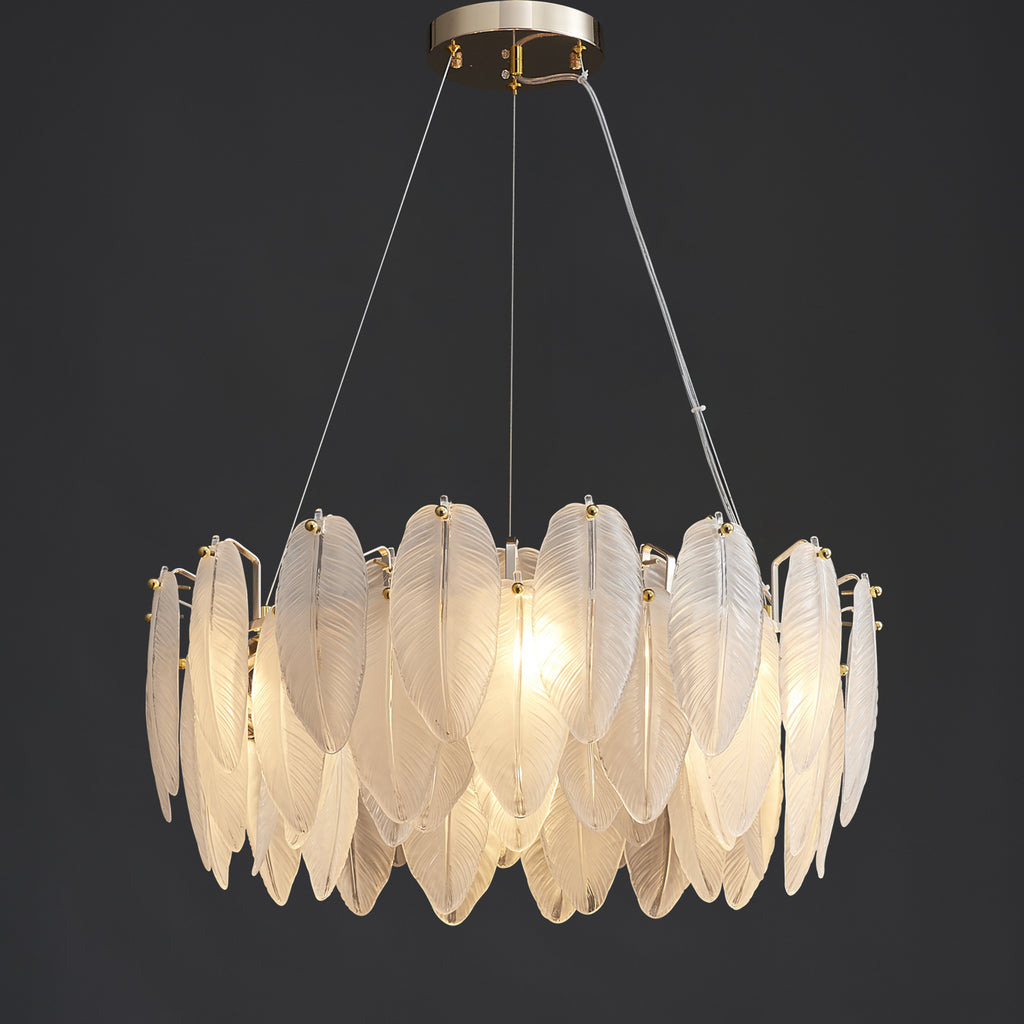 White Feather Round Chandelier 5 Lights