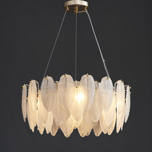 White Feather Round Chandelier 5 Lights