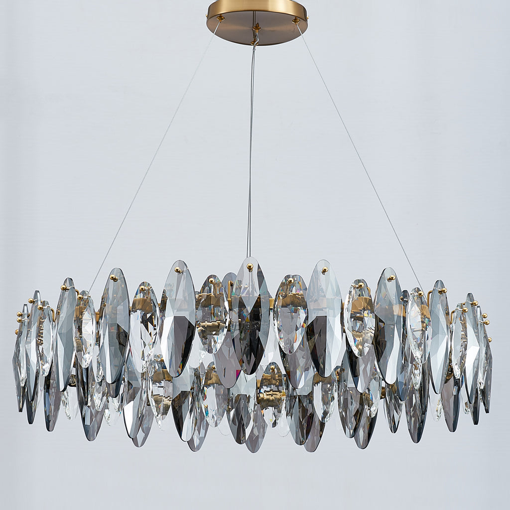 Smoked Crystal Round Chandelier 10 Lights