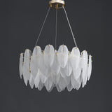 White Feather Round Chandelier 5 Lights