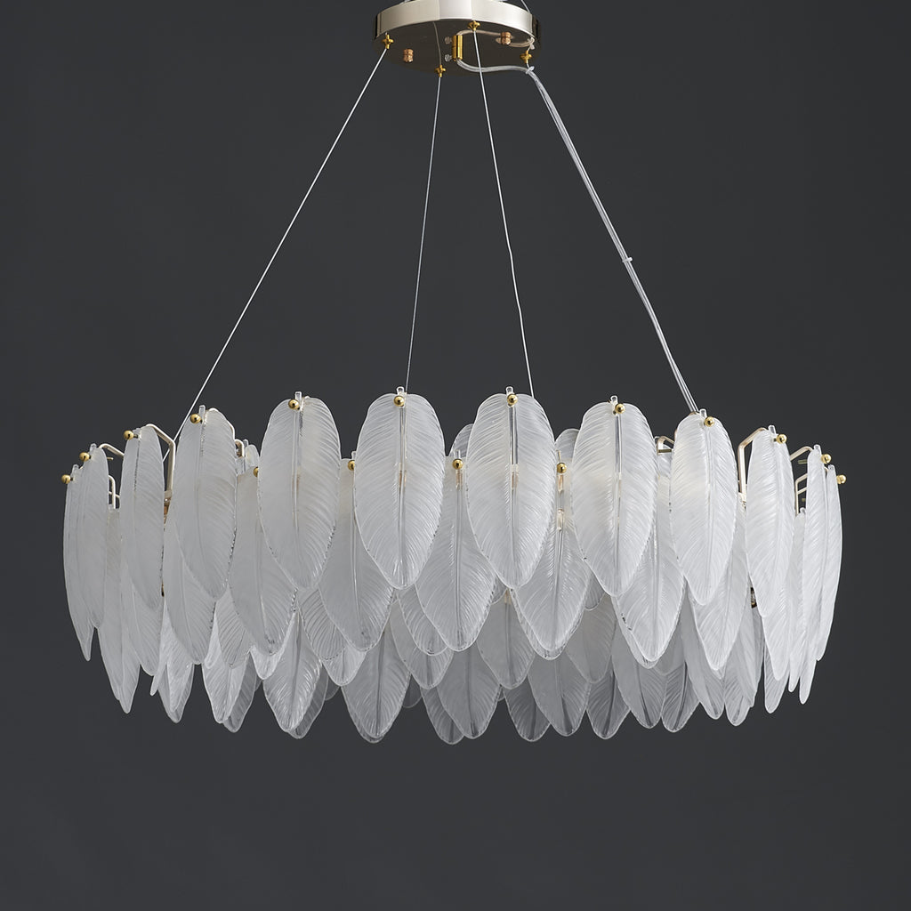 White Feather Round Chandelier 8 Lights