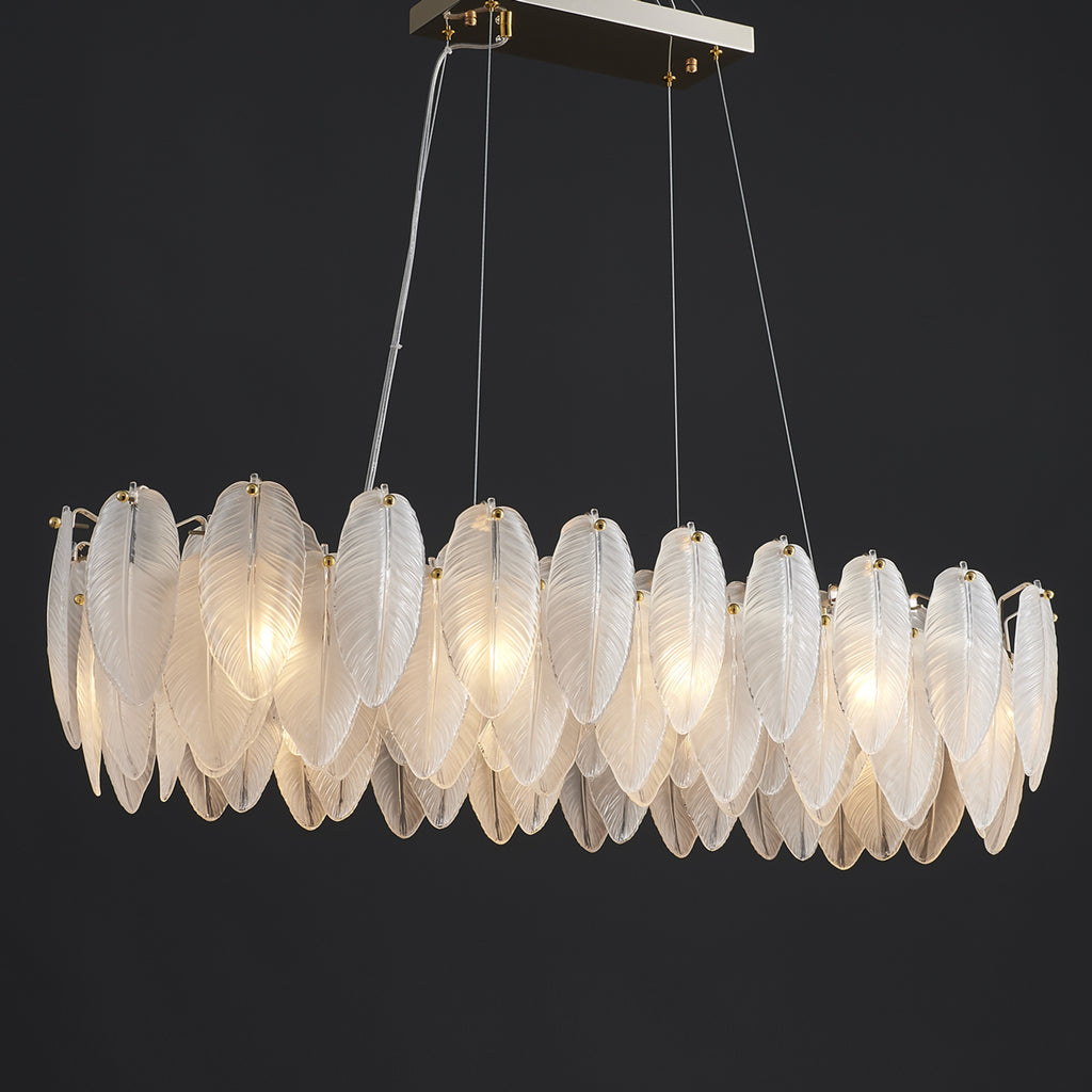 White Feather Linear Chandelier 10 Lights