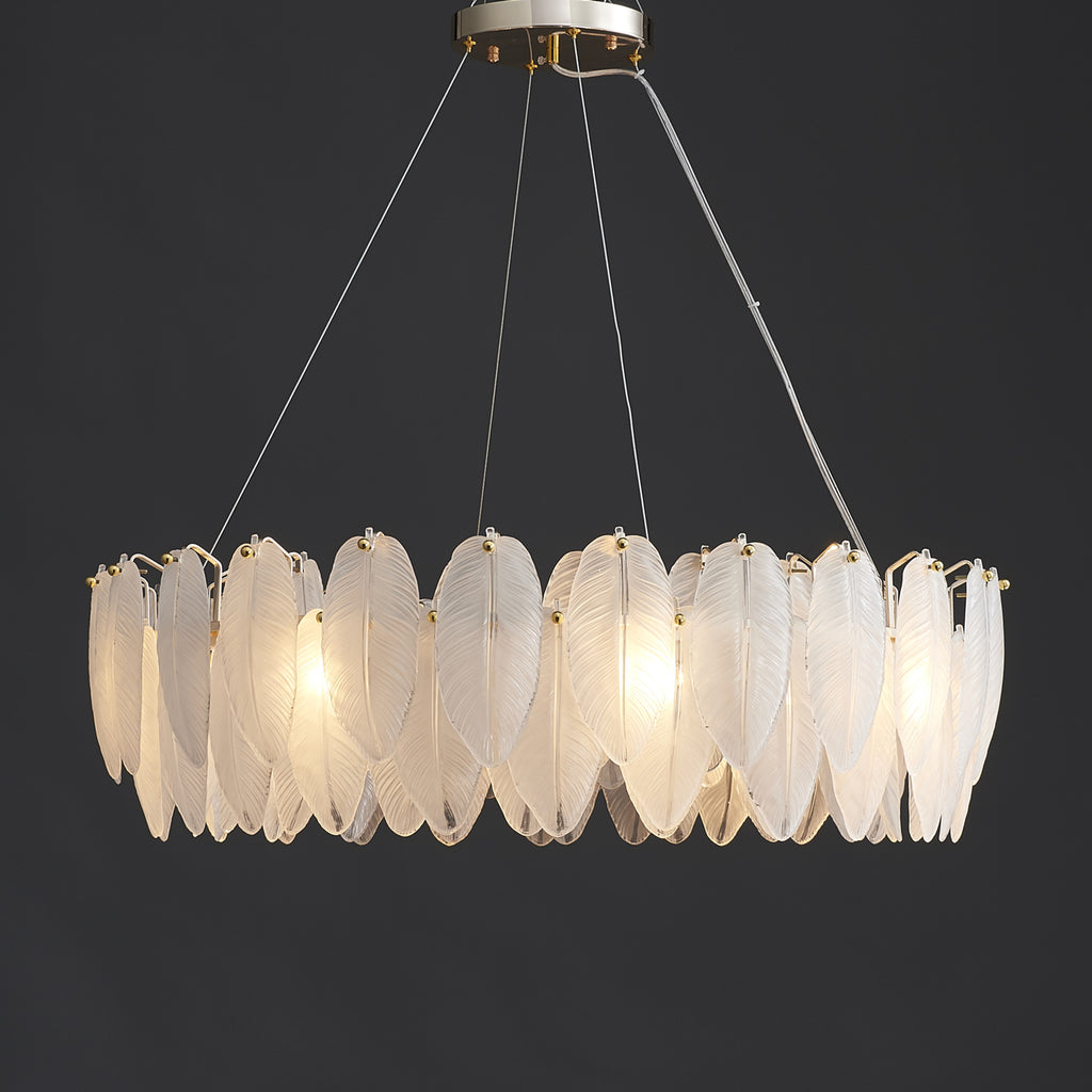 White Feather Round Chandelier 8 Lights