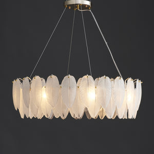 White Feather Round Chandelier 8 Lights