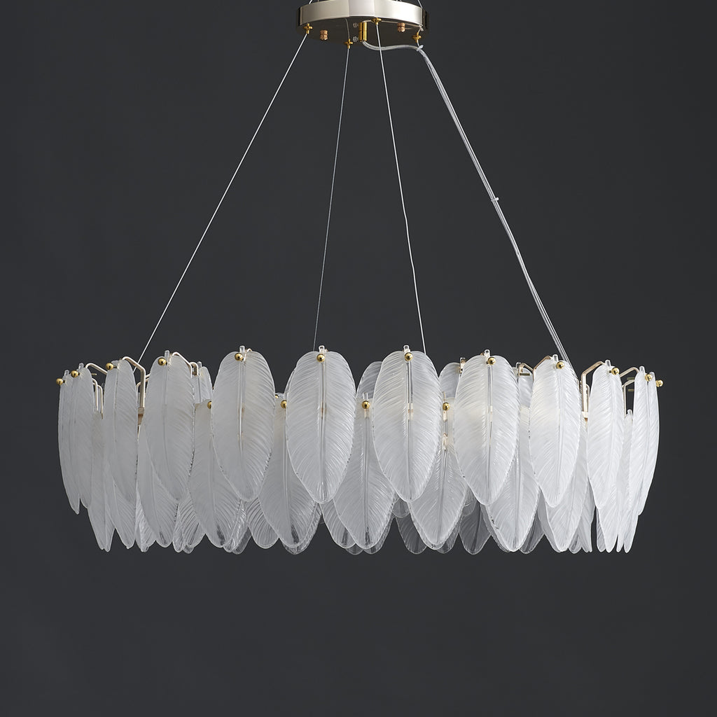 White Feather Round Chandelier 8 Lights