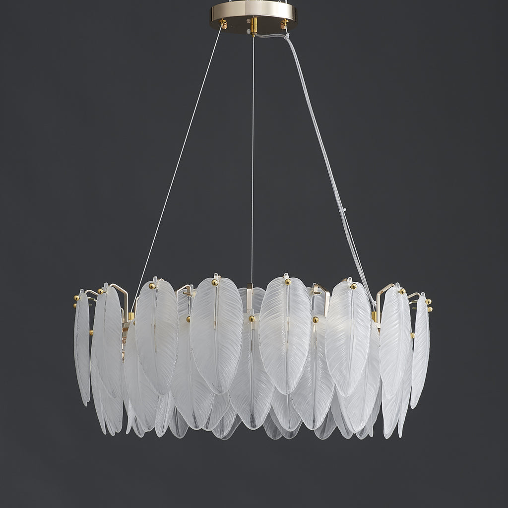 White Feather Round Chandelier 5 Lights