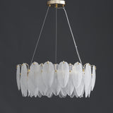 White Feather Round Chandelier 5 Lights