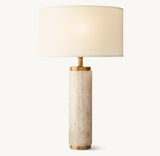 CYLINDRICAL COLUMN TRAVERTINE TABLE LAMP