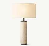 CYLINDRICAL COLUMN TRAVERTINE TABLE LAMP