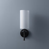 Black Wall Sconce with Cylindrical Fabric Shade