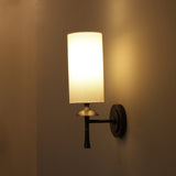 Black Wall Sconce with Cylindrical Fabric Shade